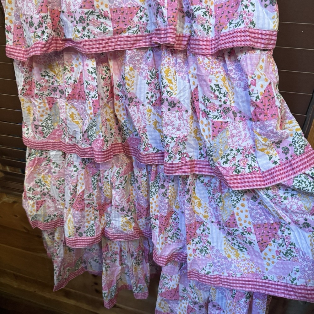 Simply Southern Hailey Quilted Patchwork Pink Tiered Maxi Dress Floral Large - Picture 4 of 10